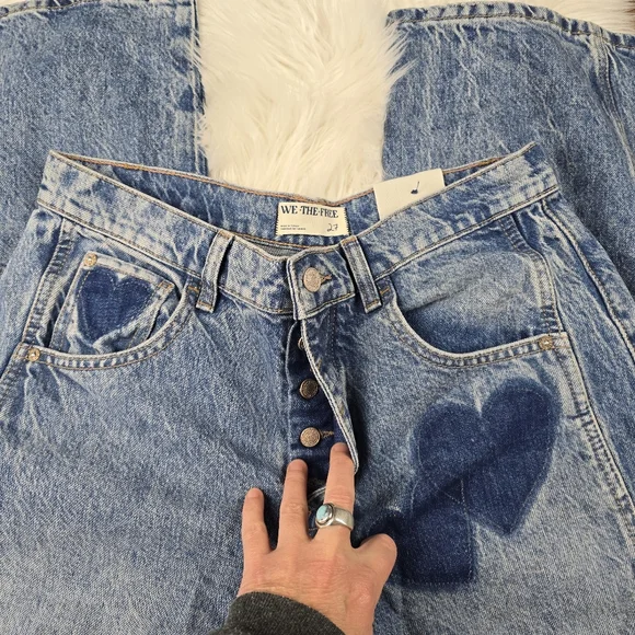Free People We The Free People Heart Shadow Patch Barrel Good Luck Jeans 27 - Picture 11 of 14